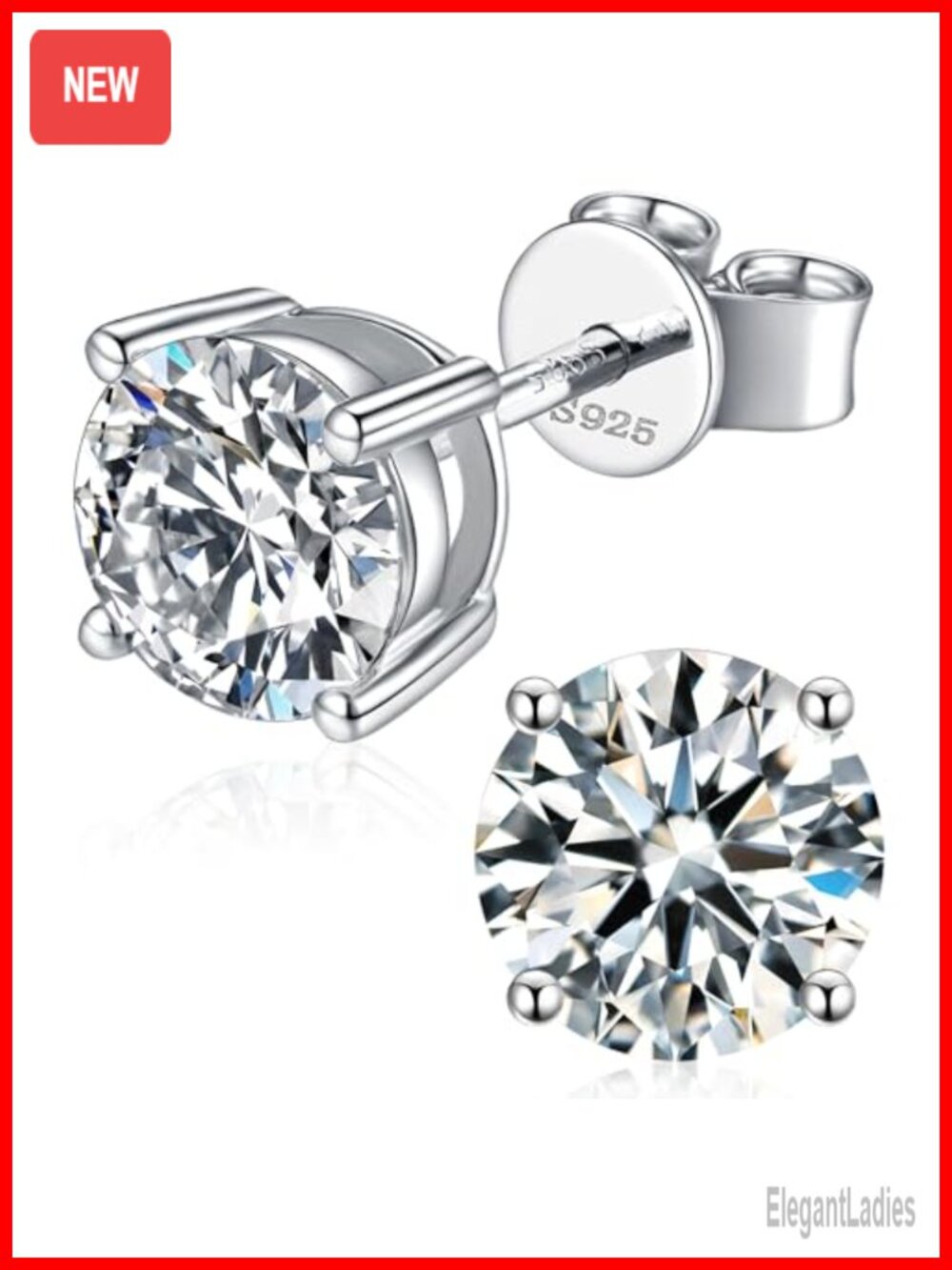 Moissanite Stud Earrings 925 Sterling Silver 18K White Gold Plated Unisex